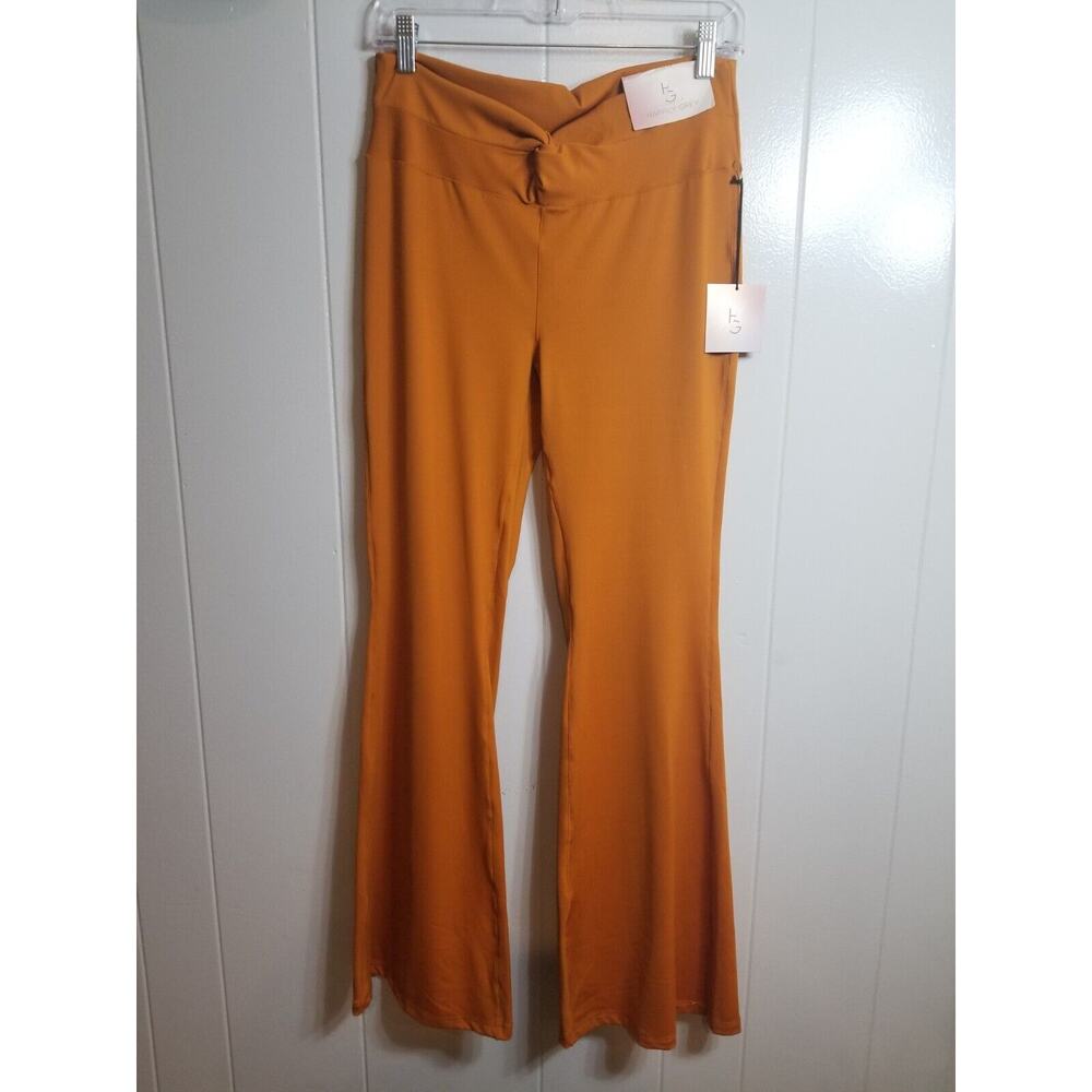 Happily Grey Women's Sz XL  Terracotta Orange Twist Front Flare Leg Leggings